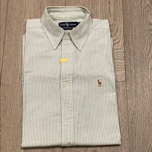 Ralph Lauren Men's White and Green Oxford Striped Shirt